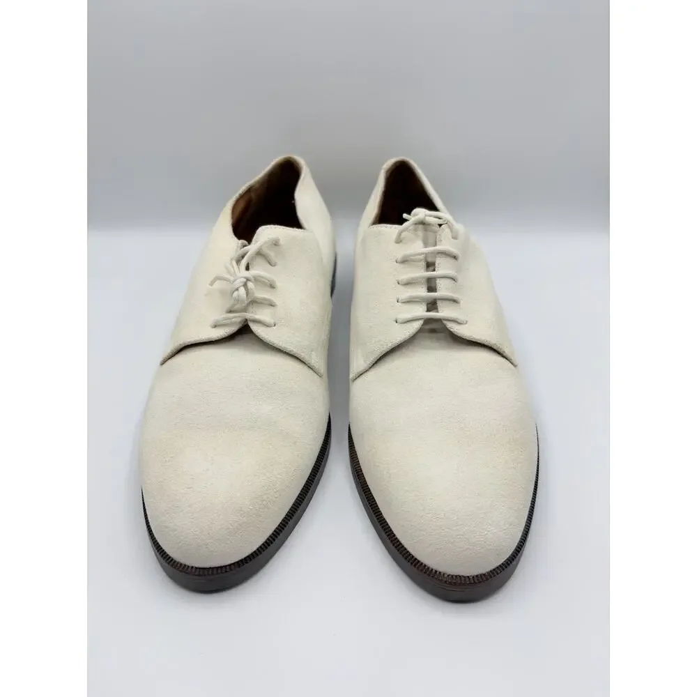 Salvatore Ferragamo Suede Derby Shoes Men 9 D Vibram Sole Italy Cream Beige GOOD